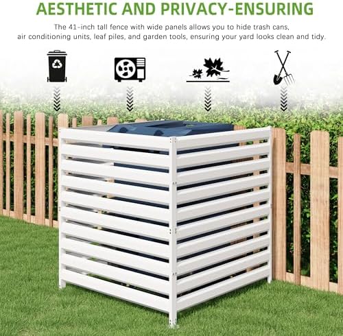 42” H x 38” W Air Conditioner Fence 1 Panels, Metal Privacy Fence Panels, Pool Equipment Enclosure, Trash Can Screens Fence Kit for Outside, Backyard, Patio, Garden(White) - Image 3