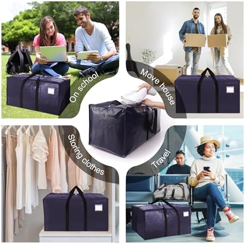 VELVETSURE 12 Pack Heavy Duty Extra Large Moving Bags W/Backpack Straps - Strong Handles & Zippers, Storage Totes For Space Saving, Fold Flat, Alternative to Moving Box and Storage Bin, Blue - Image 6
