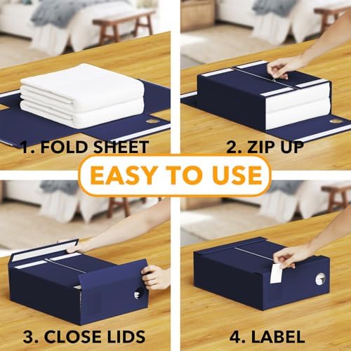 SpaceAid 12 Pack Bed Sheet Organizers and Storage, Foldable Linen Closet Organizer, Set Folder Keeper With Window XL (Queen & King Size) Bedding Container (Navy Blue) - Image 3