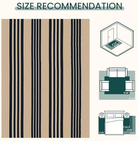 KOZYFLY 4x6 ft Brown and Black Striped Rug Front Door Rug Cotton Woven Rugs - Image 3
