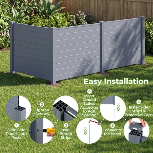 GIANTEX No-Dig Air Conditioner Fence, 3 Panels, 48''W x 36''H, Gray - Image 6