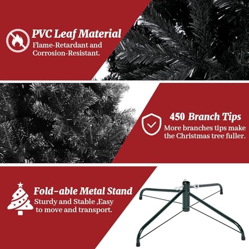ULICO 4ft Artificial Black Christmas Tree,Premium Spruce Xmas Tree with 450 Branch Tips, Fake Christmas Tree with Foldable Metal Base Stand,Home, Office,Party Decoration - Image 2