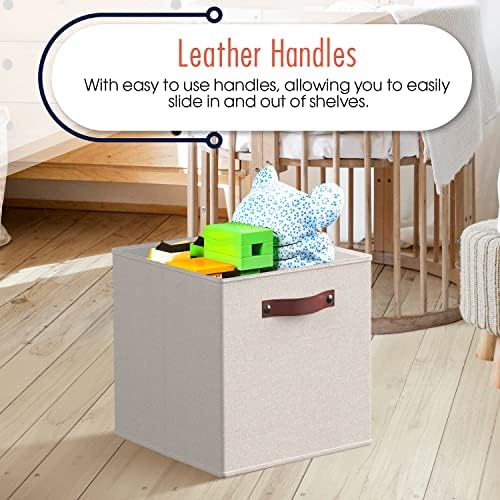 Ornavo Home 11x11 Foldable Fabric Storage Cube Bins, 6 Pack, Beige - Image 5