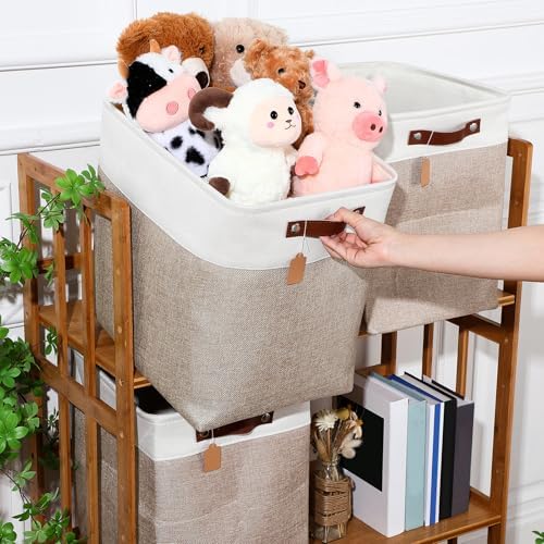 Uiifan 10 Pcs Collapsible Fabric Storage Baskets, 17 x 15 x 12 Inch, Beige - Image 4