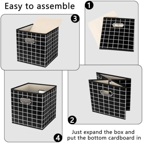 Fabric Cubby Storage Bins,13x13x13 Inches,Cube Organizer Bin Foldable Storage Boxes with Dual Handles Fabric Organizer Box and collapsible Storage basket,Set of 6,Black grid - Image 6