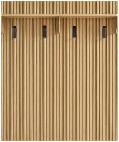 Modway Render Modern Fluted Wood Coat Rack Panel in Light Oak with Shelf and Hooks – Wall-Mounted Entryway Organizer for Hallway, Mudroom, or Foyer - Image 6