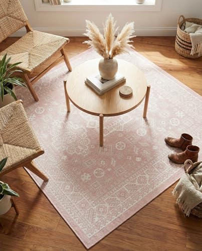 Rugs.com - Outdoor Aztec Rug – 5 Ft Square Pink Stain-Resistant Indoor/Outdoor Rug – Perfect for Patios, Decks, Porches, and Outdoor Entertaining by Rugscom