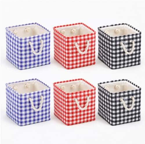 6 Pack Gingham Storage Bins, 11 Inch Cube Fabric Storage Baskets by Geiserailie
