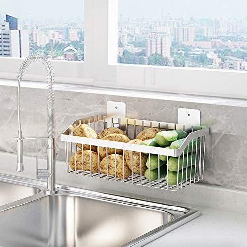 2PCS Kitchen Storage Metal Wire Fruit Basket - SUS304 Stainless steel Organizer Storage Bin Baskets for Bathroom - Space Saving Design for Pantry Organization, Spice Rack,Self Adhesive（Silver） - Image 3
