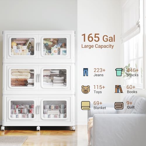 BROVIEW 660 Qt/165 Gal Stackable Storage Bins with Lids, 3 Pack, White - Image 2