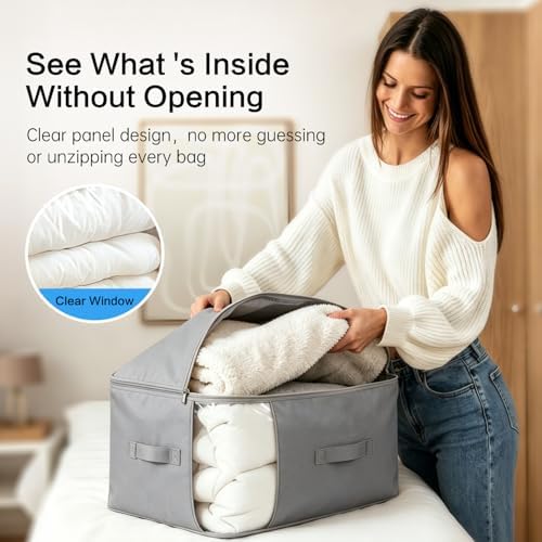Comforter Storage Bag, Large Capacity Blanket Storage Bags 3-Layer Ultra Space Saving Self Compression Organizer, Heavy Duty Space Saver Organizer for Bedding, Clothes, Blanket, 6-Pack, Gray - Image 5
