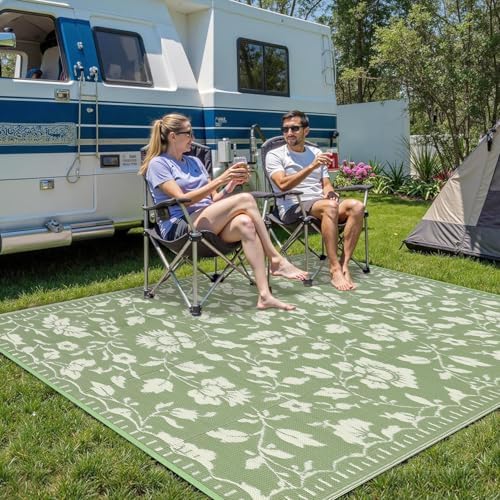 Garvee Floral Outdoor Rug 8x10 Patio Waterproof Plastic Straw Rug, Green - Image 3