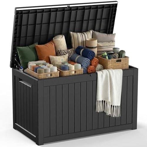 Vixzen 280 Gallon Large Outdoor Storage Box Waterproof, UV Resistant Resin Deck Box with Hydraulic Rod & Lockable Latch for Patio Furniture, Outside Storage Box for Garden Tools, Patio Cushions, Black by Vixzen