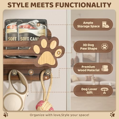 MTERSN Farmhouse Dog Leash Holder for Wall with Shelf for Pet Owner, Brown - Image 5