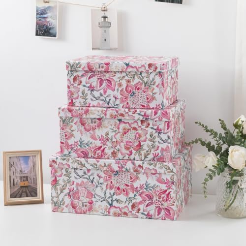 Soul & Lane - Pink Floral Decorative Storage Boxes with Lids, Set of 3 - Image 2