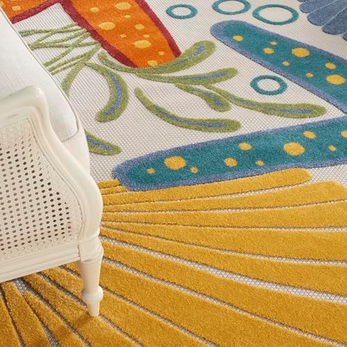 Nourison Home Aloha Multicolor 9' x 12' Area Rug - Easy Clean, Non Shedding, Bed Room, Living Room, Dining Room, Kitchen (9' x 12') - Image 6