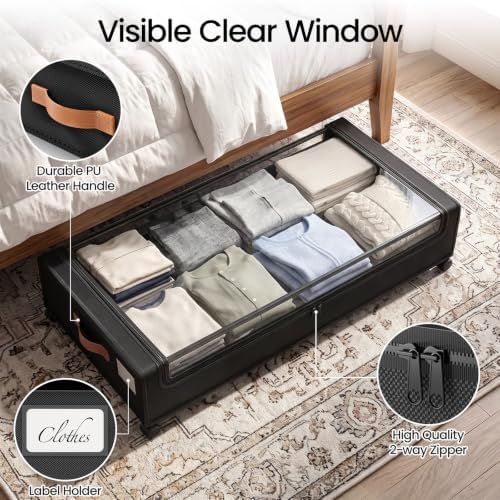 Yecaye 70L Large Under Bed Storage Containers with Wheels, 2 Pack, Black - Image 4