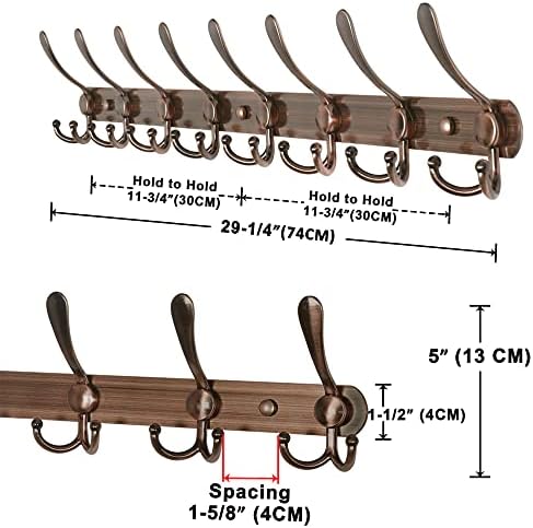 Dseap Coat Rack Wall Mount - 29.5” Long 8-Tri-Hooks Heavy Duty Coat Hanger Rail Wall Hooks for Hanging Coats Hats Clothing Clothes Purse Mudroom Entryway, Pack of 2 - Image 6