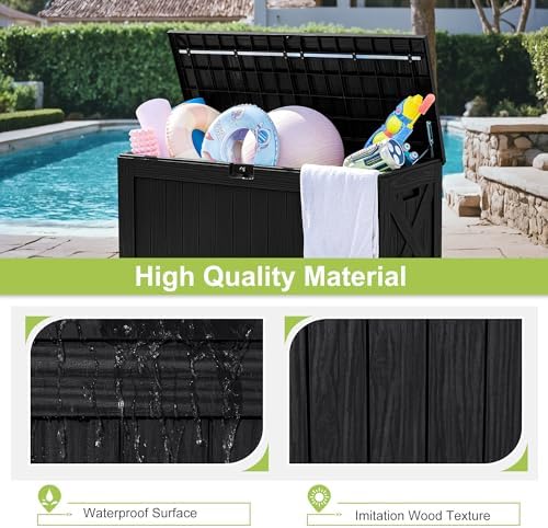 Greesum 120 Gallon Deck Box, Resin Outdoor Storage Container, Black - Image 4