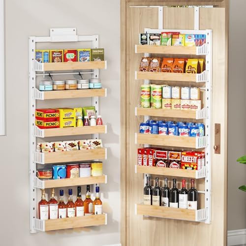 6-Tier Over The Door Pantry Organizer, Heavy-Duty Metal Wall Mount or Hanging Spice Rack, behind the door storage Shelves with Adjustable Basket, Back of Door Organizer for Kitchen Cabinet and Closet by DAOTENGQL