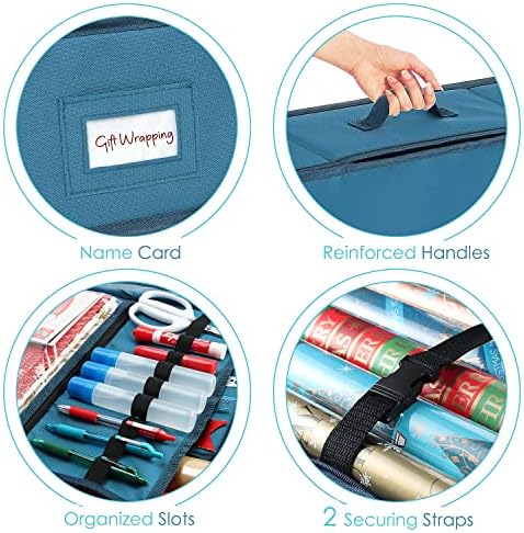 Hearth & Harbor Wrapping Paper Storage Container with Ribbon Storage Organizer - Christmas Storage Bag with Extra Interior Pockets - Gift Wrapping Organizer Storage Fits Up to 26 Rolls of 40" Length - Image 4