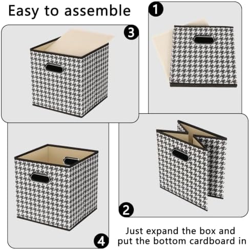 Fabric Cubby Storage Bins,13x13x13 Inches,Cube Organizer Bin Foldable Storage Boxes with Dual Handles Fabric Organizer Box and collapsible Storage basket,Set of 6,Houndstooth - Image 6
