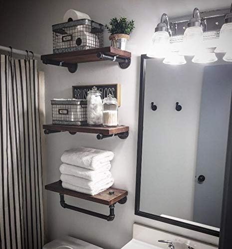 DR.IRON Industrial Pipe Shelving Wall Mounted 3 Tier Rustic Bathroom Shelves Wall Pipe Shelf for Bathroom Decor - Image 6