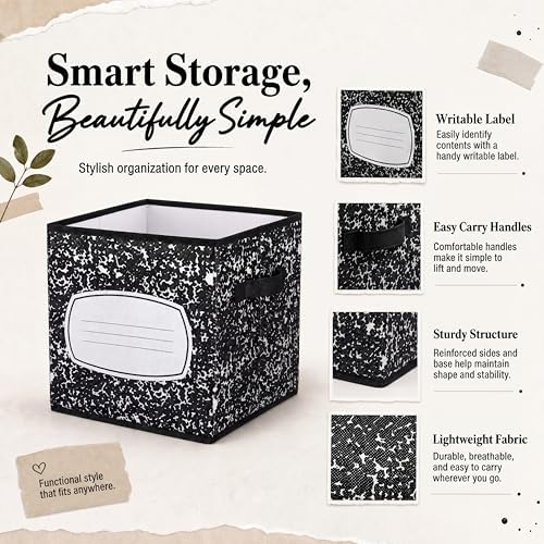 Yookeer 12 Pcs 11 Inch Composition Notebook Fabric Storage Cube Bin with Handle Zebra Print Foldable Classroom Container Cubby Basket for Back to School Decoration Office Home Nursery Organizer - Image 5
