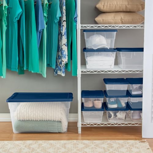 Sterilite Stackable 6 Quart Clear Home Storage Box with Handles and Blue Lid for Efficient, Space Saving Household Storage and Organization (30 Pack) - Image 4