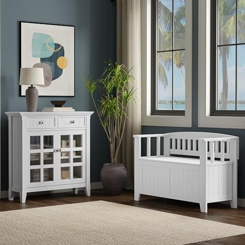 SIMPLIHOME Acadian Storage Bench and Cabinet Set in White - Image 2