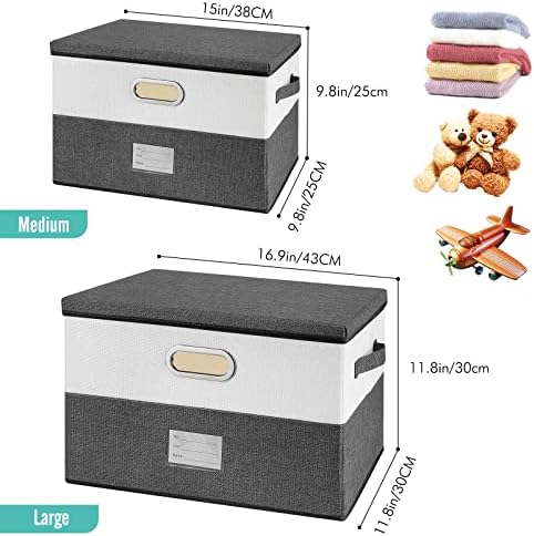 Large Linen Fabric Foldable Storage Bins with Removable Lid and Handles, Washable Storage Box Organizer Containers Baskets Cube with Cover for Bedroom,Office(Green&Cream, Large(2-Pack)) - Image 6