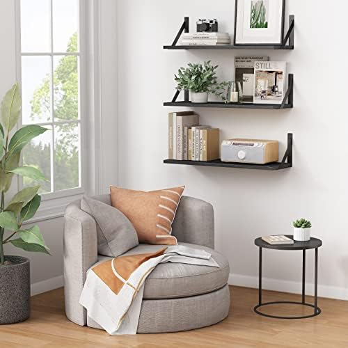 Forbena Large Floating Shelves for Wall 24 Inch Long Set of 3, 8 in Deep Wall Bookshelf for Bedroom Living Room, Wooden Heavy Duty Hanging Book Shelves for Office Kitchen Closet Storage (Black) - Image 4