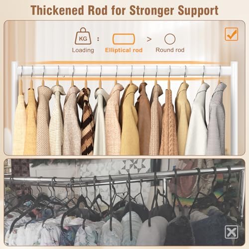 EAGMAK Heavy Duty Clothes Rack Load 420 LBS, Rolling Garment Rack with Lockable Wheels, Standing Metal Clothing Rack with Shelves, Portable Wardrobe Sturdy Coat Rack for Hanging Clothes (White - Image 3