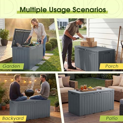 Devoko 100 Gallon Outdoor Storage Box, Waterproof Deck Box Lockable (Gray) - Image 4