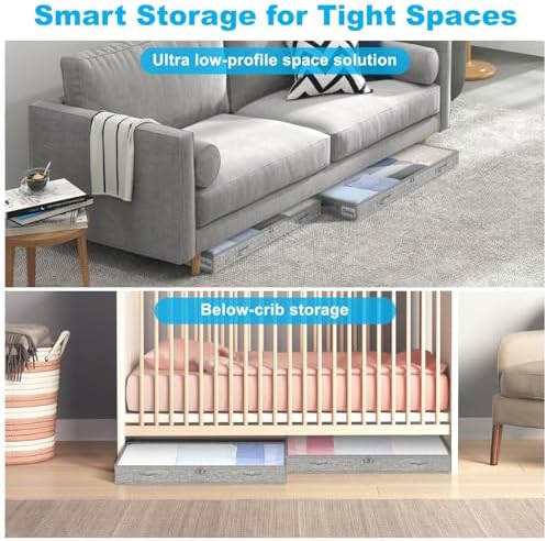 5 Inch Low Profile Under Bed Storage Drawer 4 Pack, Lightweight Underbed Clothes Storage Container Bins With NO STURCTURE, Shallow Storage Bag for Dorm & Home, With Clear Lids & Water-Resistant Fabric - Image 6