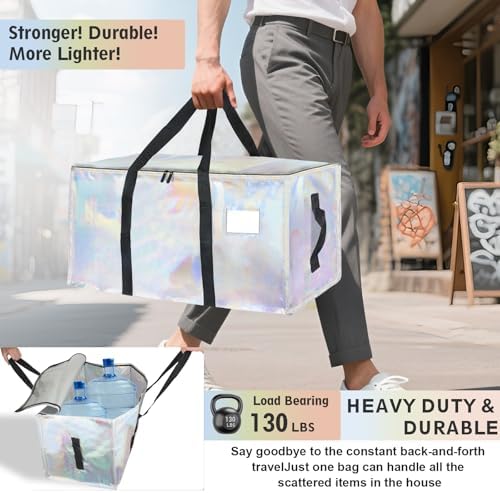 8 Pack-Extra Large Heavy Duty Moving Bags - Waterproof Storage Totes with Handles & Zippers, Foldable for College Dorm, Storage (Shiny Color) - Image 3