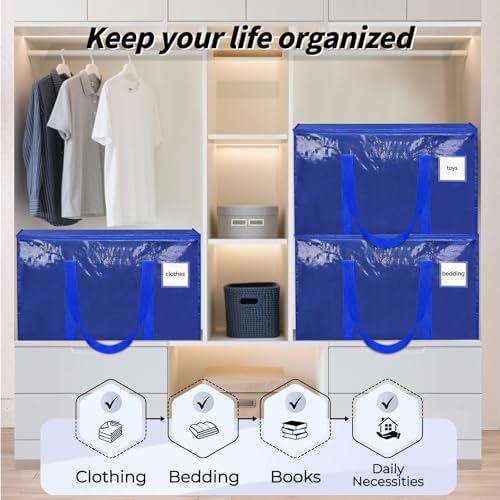 ukeetap 8 Pack Extra Large Clothes Storage Bins with Lids, Moving Bags,Blue - Image 7