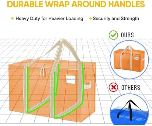 VENO 10 Pack Heavy Duty Moving Bags, Extra Large Storage Bags with Reinforced Handles & Strong Zippers, Foldable & Reusable Moving Box Alternative for Clothes & Dorm Storage - Image 5