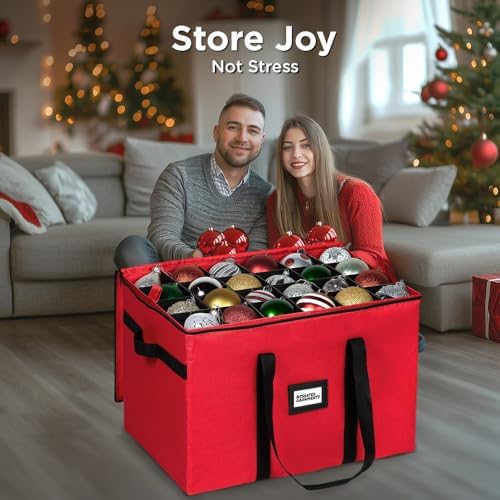 Christmas Ornament Storage Container,Box Stores Up to 96, Adjustable Dividers, Large Organizer Bin to Protect and Store Holiday Décor - Image 3