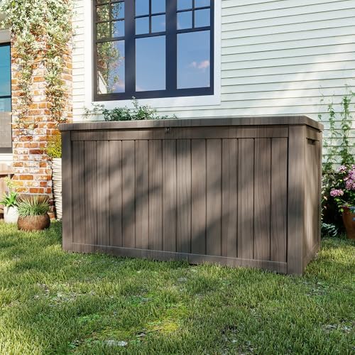 200 Gallon Deck Boxes Outdoor Waterproof, Outdoor Storage Box with Lockable Lid & UV-Resistant for Patio Furniture, Outdoor Cushions, Garden Tools and Pool Supplies, Light Brown - Image 5