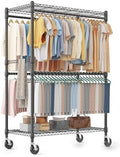 Homdox Heavy Duty Rolling Clothes Rack, Adjustable Clothing Rack for Hanging Clothes, Portable Closet Rack with 4 Hanging Rods, 2 Storage Shelves, 45" W x 20.5" D x 80" H, Black by HOMDOX