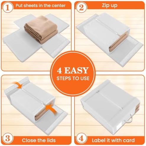 WOWBOX Sheet Organizers and Storage,Closet Bed Sheet Organizer Under Bed Storage and Organization with Label Cards & Clear Window for Bedding Sheets,Duvet Covers,Blankets (10 Pack，White) - Image 4