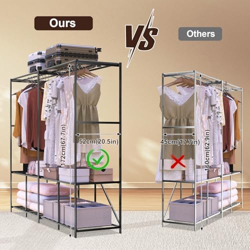 Umeiga Heavy Duty Portable Closet with Cover 1200Ibs Foldable Covered Clothes Rack for Hanging Armoire Wardrobe Closet System Freestanding Coat Storage Garment Racks (168cm/66in Gray) - Image 6