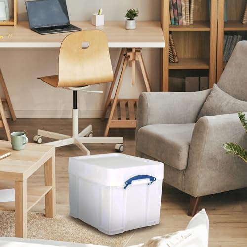 Really Useful Box 35 Liter Plastic Stackable Storage Container with XL Snap Lid & Built-in Clip Lock Handles for Home or Office Organization, White - Image 4
