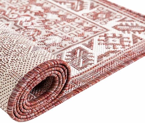 Rugs.com - Outdoor Aztec Rug – 5 Ft Square Rust Red Indoor/Outdoor Rug – Durable Flatweave for Patios, Decks, and Porches - Image 6