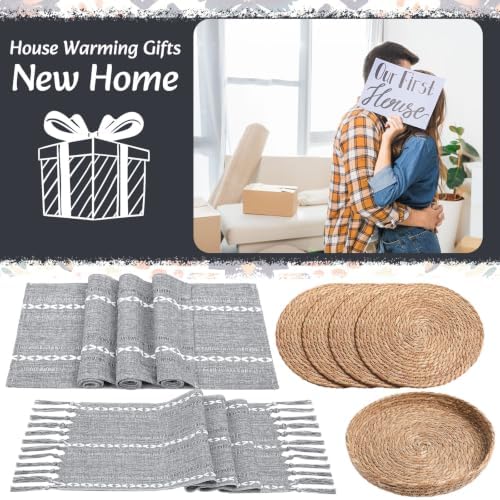 Long Table Runner and Round Woven Placemats Set, 6 Sets, Blue - Image 7