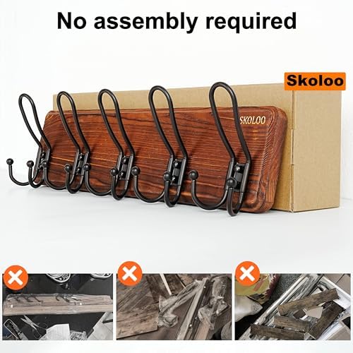 SKOLOO Sturdy Coat Rack Wall Mount with 5 Triple Hangers - Ideal for Heavy Bags, Jackets, and Coats - No Assembly Required - Durable Iron Design - Perfect for Porche, Mudroom, and Entrance, Pack of 2 - Image 4