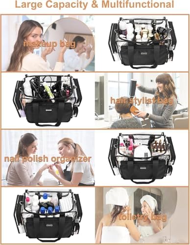 Relavel Clear Makeup Bag with 4 Small Pouches, Extra Large Makeup Artist Kit Set, Cosmetic Storage Organizer Transparent Tote Beach Toiletry Bag with Adjustable Dividers & Shoulder Strap - Image 6