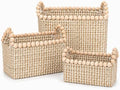 Handwoven Seagrass Shelf Baskets, Set of 3 Decorative Storage Bins with Bead-Accented Handles, Vietnamese Woven Baskets for Entryway, Bathroom, Bedroom, and Living Room by DoubleGift
