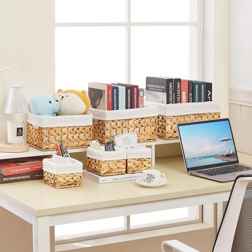 Vagusicc Wicker Storage Basket, 6 Pack Baskets for Organizing, Water Hyacinth Storage Basket, Rectangular Wicker Baskets for Storage Shelves, Cube Storage Bins For Closet/Clothes/Dresser - Image 6
